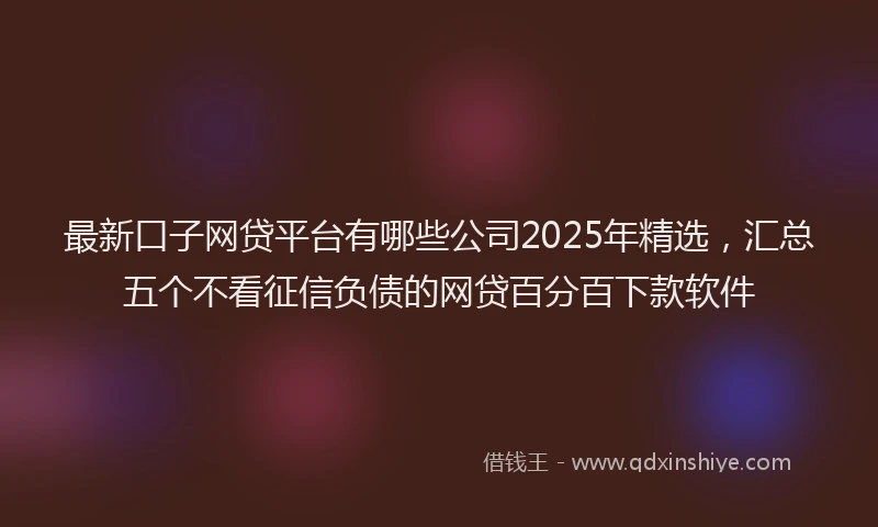 最新口子网贷平台有哪些公司2025年精选，汇总五个不看征信负债的网贷百分百下款软件
