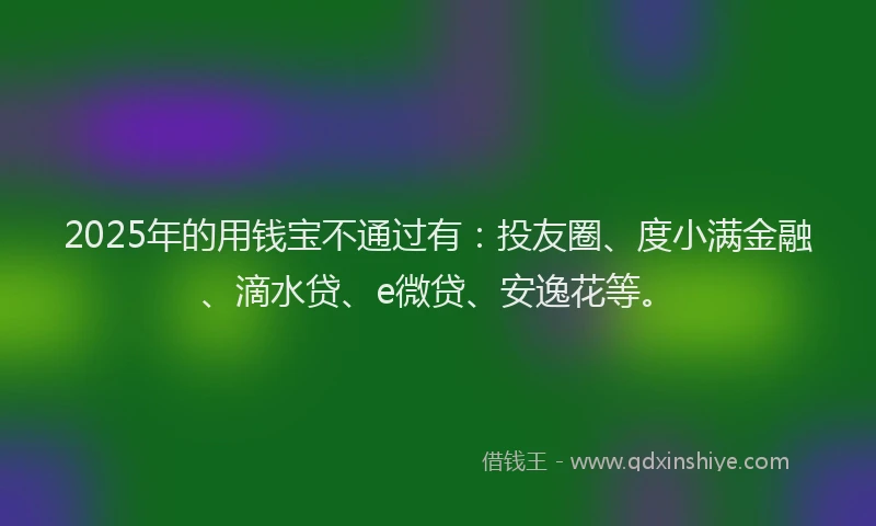 2025年的用钱宝不通过有：投友圈、度小满金融、滴水贷、e微贷、安逸花等。