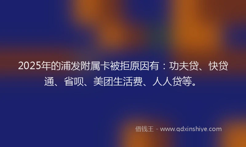 2025年的浦发附属卡被拒原因有：功夫贷、快贷通、省呗、美团生活费、人人贷等。