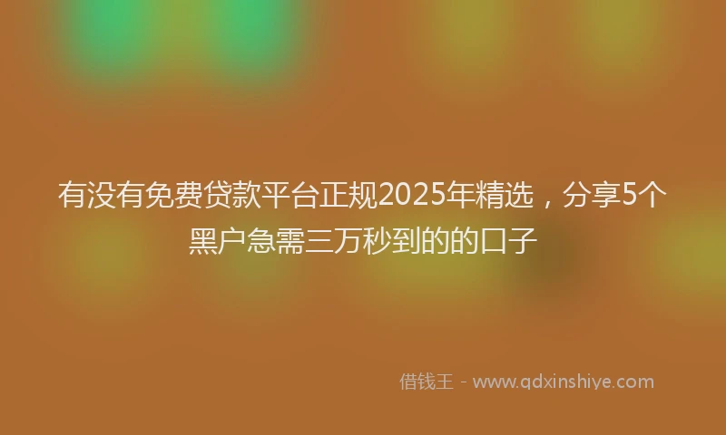 有没有免费贷款平台正规2025年精选，分享5个黑户急需三万秒到的的口子