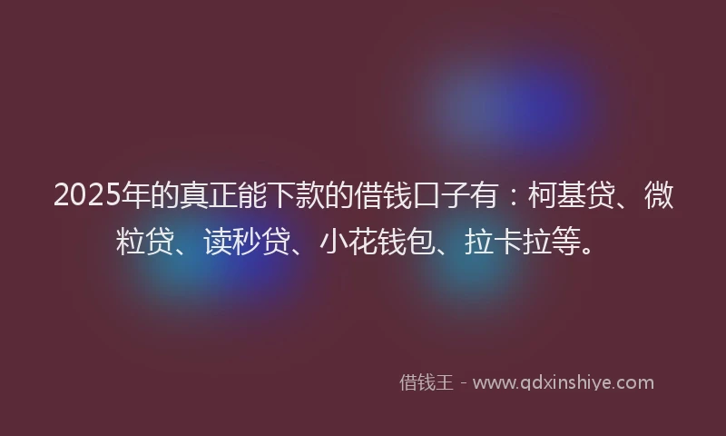 2025年的真正能下款的借钱口子有：柯基贷、微粒贷、读秒贷、小花钱包、拉卡拉等。