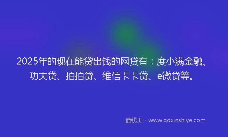 2025年的现在能贷出钱的网贷有：度小满金融、功夫贷、拍拍贷、维信卡卡贷、e微贷等。