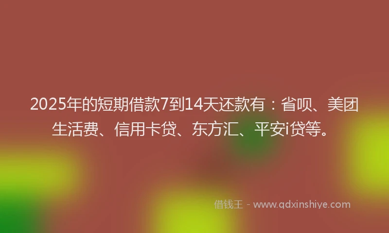 2025年的短期借款7到14天还款有：省呗、美团生活费、信用卡贷、东方汇、平安i贷等。