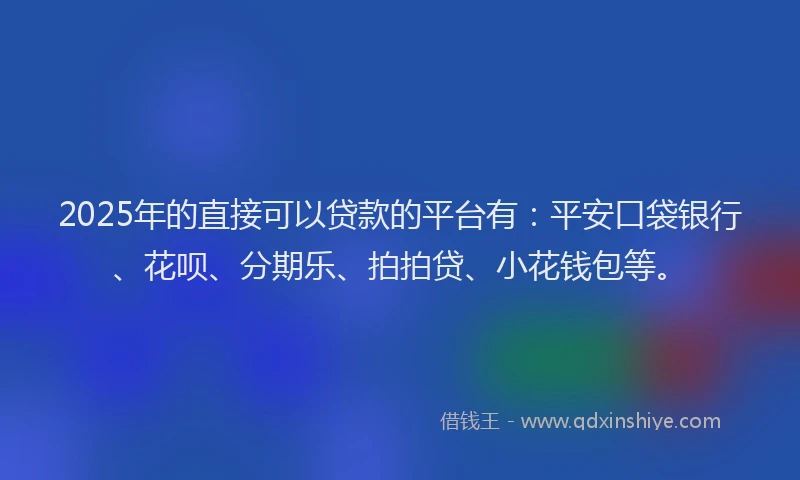 2025年的直接可以贷款的平台有：平安口袋银行、花呗、分期乐、拍拍贷、小花钱包等。