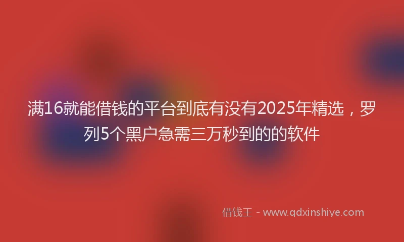 满16就能借钱的平台到底有没有2025年精选，罗列5个黑户急需三万秒到的的软件