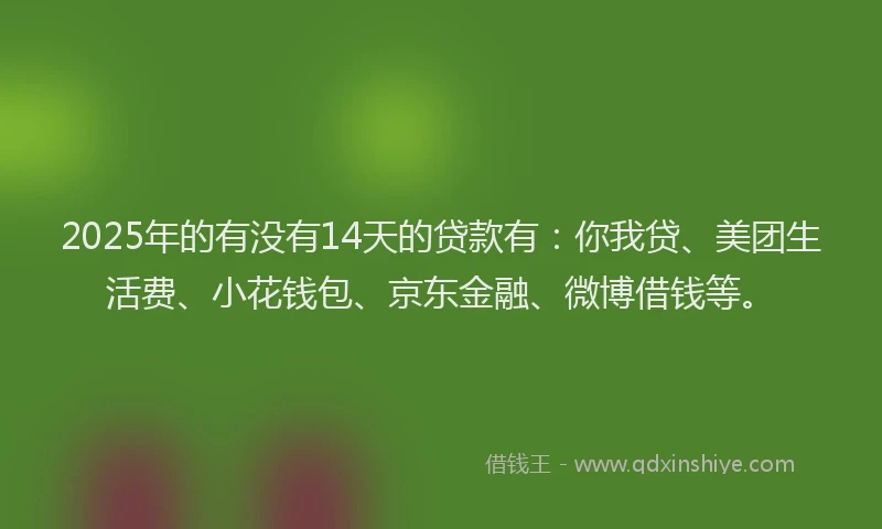 2025年的有没有14天的贷款有：你我贷、美团生活费、小花钱包、京东金融、微博借钱等。