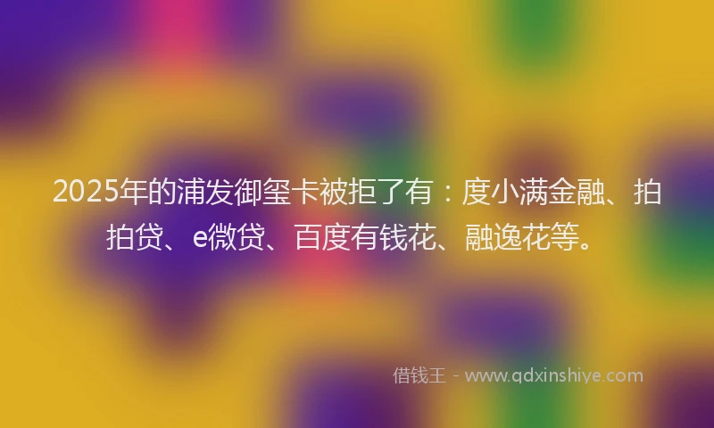 2025年的浦发御玺卡被拒了有：度小满金融、拍拍贷、e微贷、百度有钱花、融逸花等。