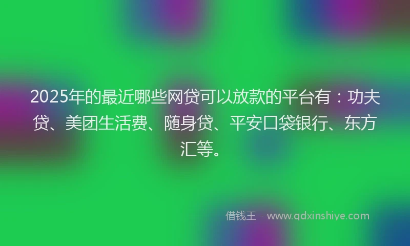 2025年的最近哪些网贷可以放款的平台有：功夫贷、美团生活费、随身贷、平安口袋银行、东方汇等。