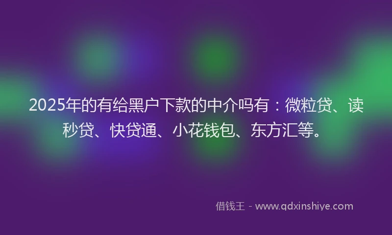 2025年的有给黑户下款的中介吗有：微粒贷、读秒贷、快贷通、小花钱包、东方汇等。