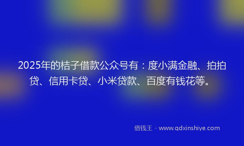 2025年的桔子借款公众号有：度小满金融、拍拍贷、信用卡贷、小米贷款、百度有钱花等。