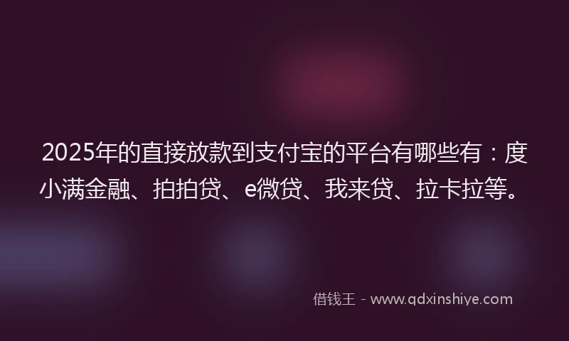 2025年的直接放款到支付宝的平台有哪些有：度小满金融、拍拍贷、e微贷、我来贷、拉卡拉等。