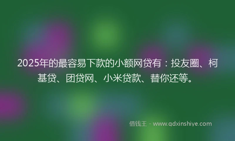 2025年的最容易下款的小额网贷有：投友圈、柯基贷、团贷网、小米贷款、替你还等。