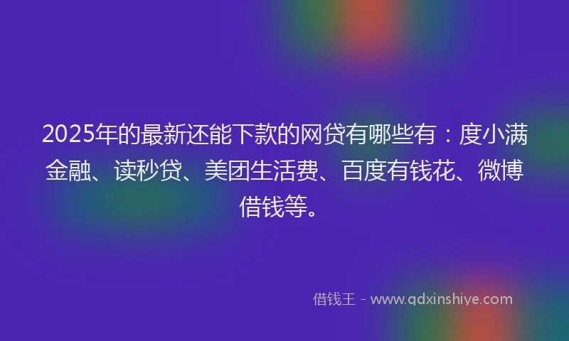 2025年的最新还能下款的网贷有哪些有：度小满金融、读秒贷、美团生活费、百度有钱花、微博借钱等。
