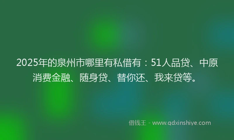 2025年的泉州市哪里有私借有：51人品贷、中原消费金融、随身贷、替你还、我来贷等。
