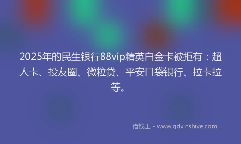 2025年的民生银行88vip精英白金卡被拒有：超人卡、投友圈、微粒贷、平安口袋银行、拉卡拉等。