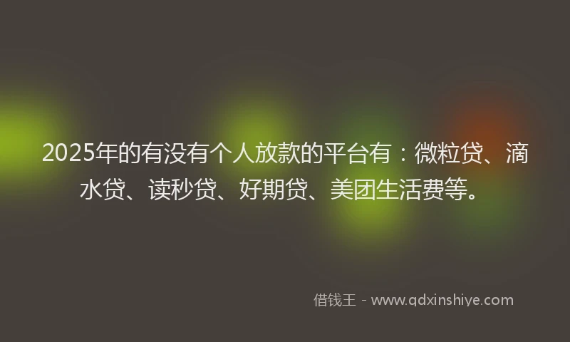 2025年的有没有个人放款的平台有：微粒贷、滴水贷、读秒贷、好期贷、美团生活费等。