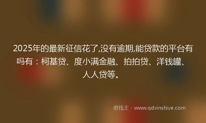 2025年的最新征信花了,没有逾期,能贷款的平台有吗有：柯基贷、度小满金融、拍拍贷、洋钱罐、人人贷等。