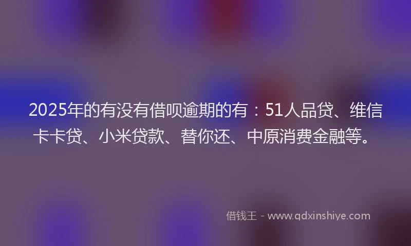 2025年的有没有借呗逾期的有：51人品贷、维信卡卡贷、小米贷款、替你还、中原消费金融等。