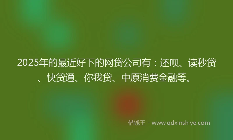 2025年的最近好下的网贷公司有：还呗、读秒贷、快贷通、你我贷、中原消费金融等。