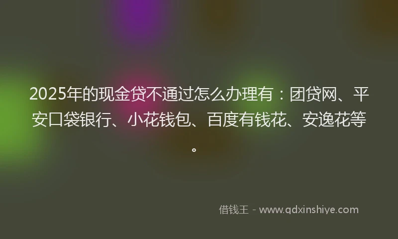 2025年的现金贷不通过怎么办理有：团贷网、平安口袋银行、小花钱包、百度有钱花、安逸花等。
