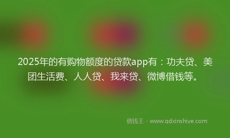 2025年的有购物额度的贷款app有：功夫贷、美团生活费、人人贷、我来贷、微博借钱等。