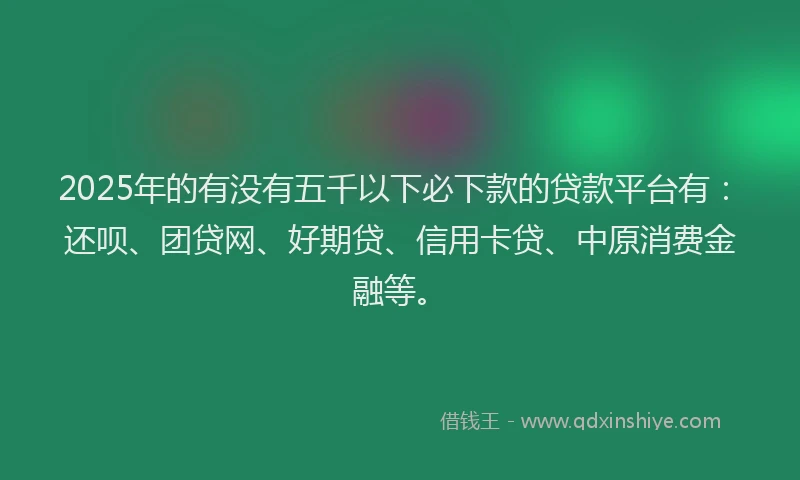 2025年的有没有五千以下必下款的贷款平台有：还呗、团贷网、好期贷、信用卡贷、中原消费金融等。