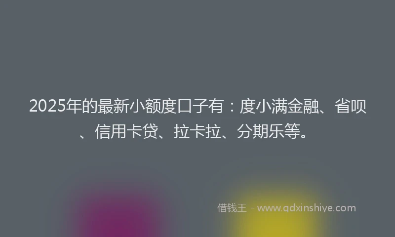2025年的最新小额度口子有：度小满金融、省呗、信用卡贷、拉卡拉、分期乐等。