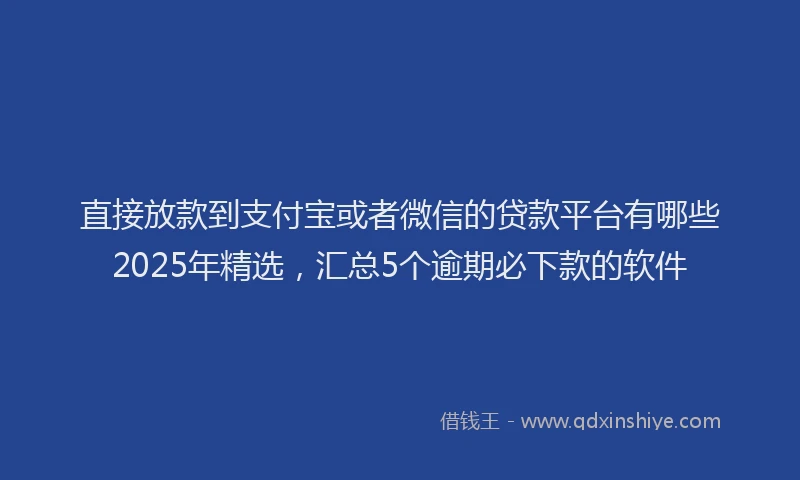 直接放款到支付宝或者微信的贷款平台有哪些2025年精选，汇总5个逾期必下款的软件