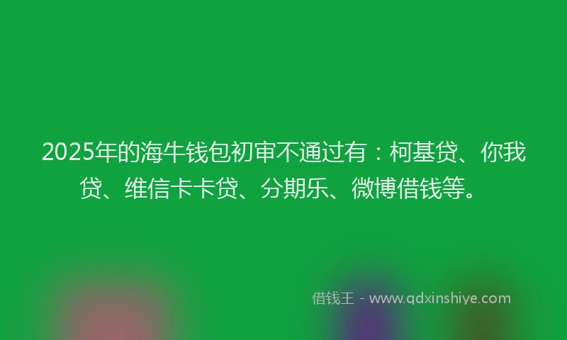 2025年的海牛钱包初审不通过有：柯基贷、你我贷、维信卡卡贷、分期乐、微博借钱等。