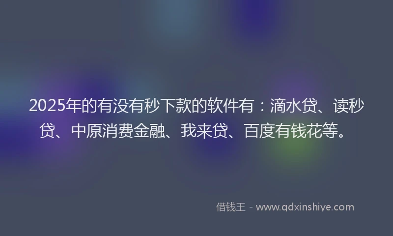 2025年的有没有秒下款的软件有：滴水贷、读秒贷、中原消费金融、我来贷、百度有钱花等。