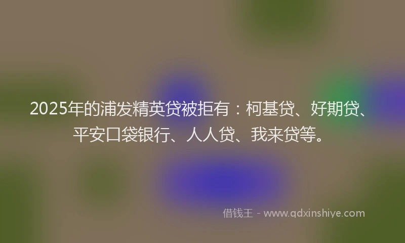 2025年的浦发精英贷被拒有：柯基贷、好期贷、平安口袋银行、人人贷、我来贷等。