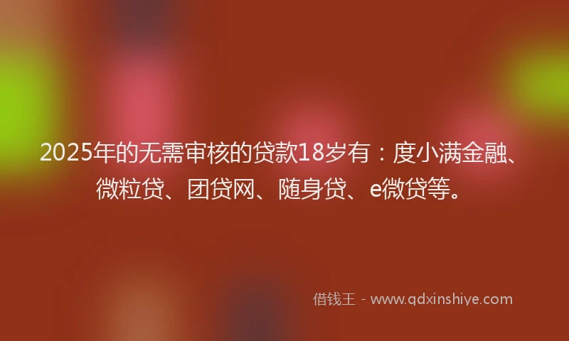 2025年的无需审核的贷款18岁有：度小满金融、微粒贷、团贷网、随身贷、e微贷等。