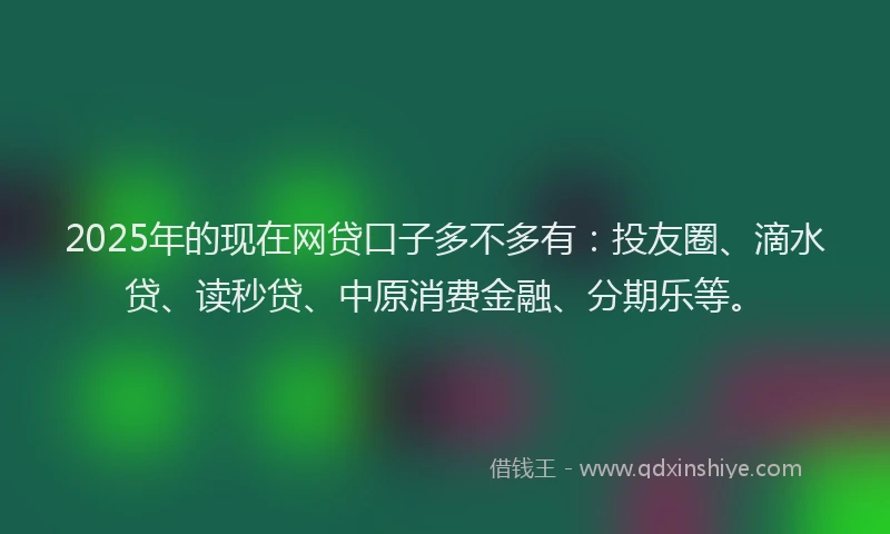 2025年的现在网贷口子多不多有：投友圈、滴水贷、读秒贷、中原消费金融、分期乐等。