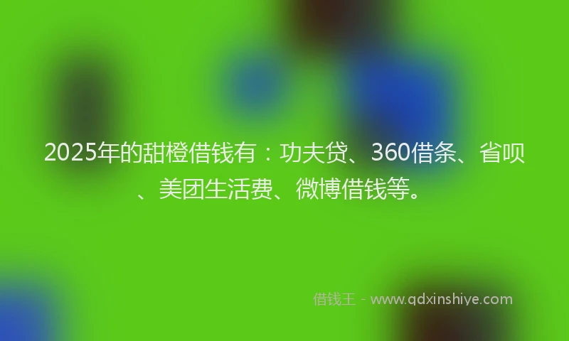 2025年的甜橙借钱有：功夫贷、360借条、省呗、美团生活费、微博借钱等。