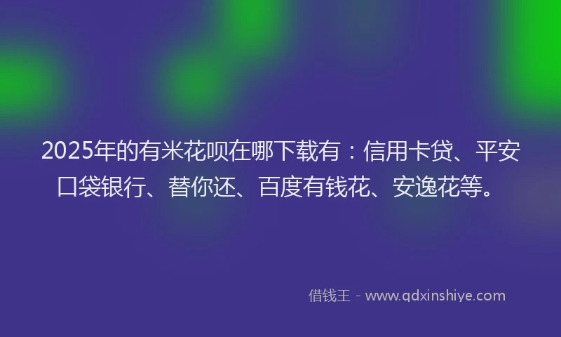 2025年的有米花呗在哪下载有：信用卡贷、平安口袋银行、替你还、百度有钱花、安逸花等。