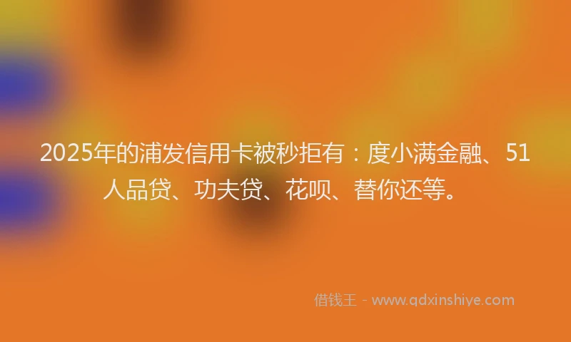 2025年的浦发信用卡被秒拒有：度小满金融、51人品贷、功夫贷、花呗、替你还等。