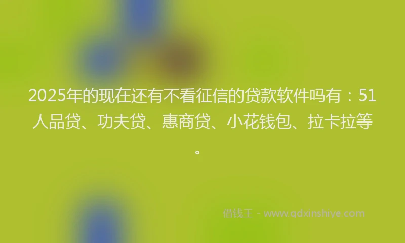 2025年的现在还有不看征信的贷款软件吗有：51人品贷、功夫贷、惠商贷、小花钱包、拉卡拉等。