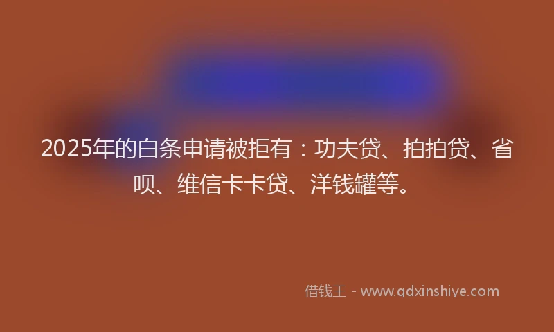 2025年的白条申请被拒有：功夫贷、拍拍贷、省呗、维信卡卡贷、洋钱罐等。