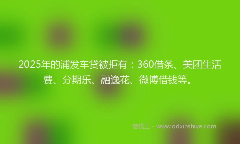 2025年的浦发车贷被拒有：360借条、美团生活费、分期乐、融逸花、微博借钱等。
