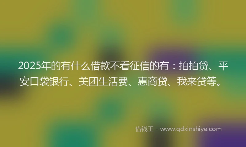 2025年的有什么借款不看征信的有：拍拍贷、平安口袋银行、美团生活费、惠商贷、我来贷等。