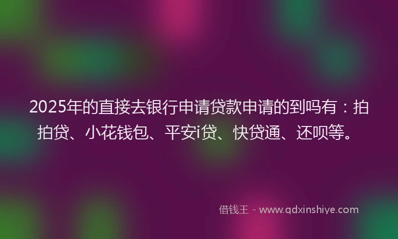 2025年的直接去银行申请贷款申请的到吗有：拍拍贷、小花钱包、平安i贷、快贷通、还呗等。
