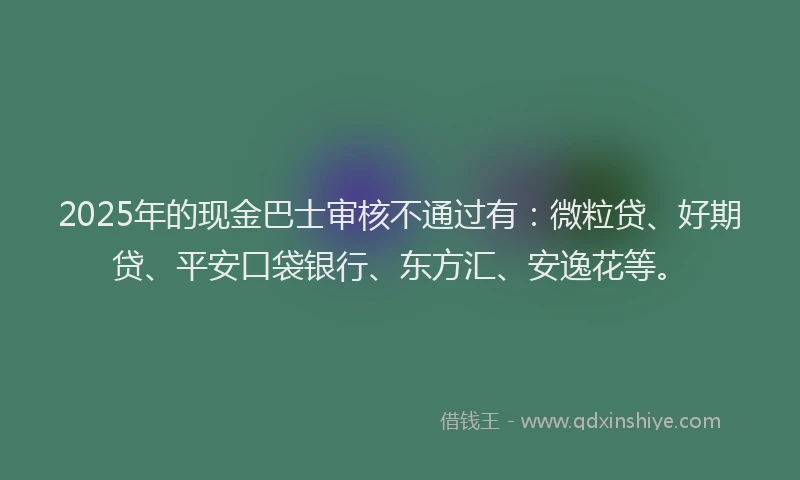 2025年的现金巴士审核不通过有：微粒贷、好期贷、平安口袋银行、东方汇、安逸花等。