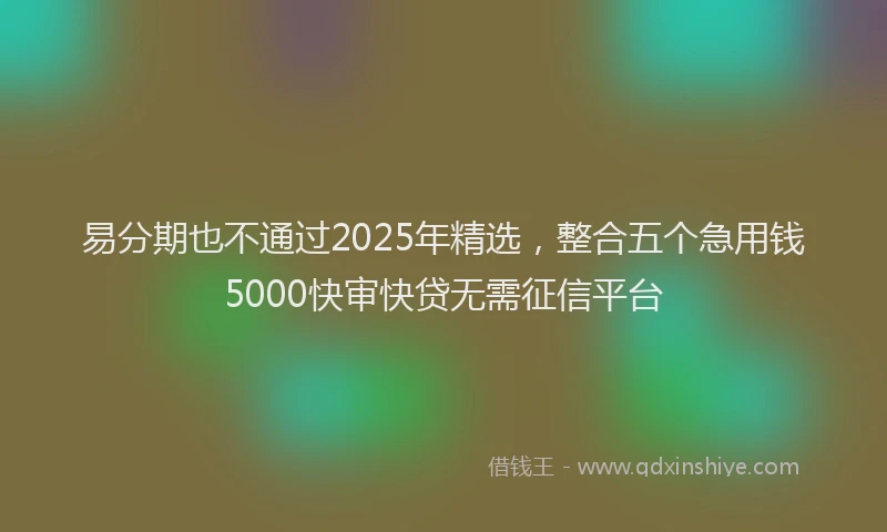 易分期也不通过2025年精选，整合五个急用钱5000快审快贷无需征信平台