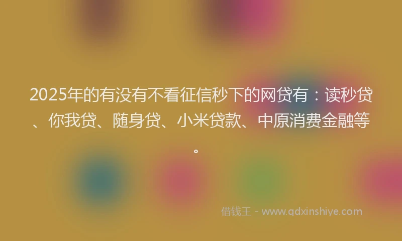 2025年的有没有不看征信秒下的网贷有：读秒贷、你我贷、随身贷、小米贷款、中原消费金融等。