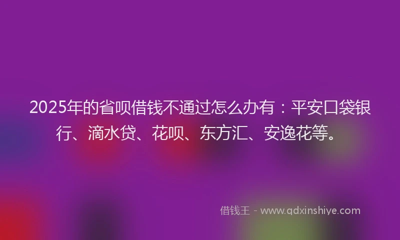 2025年的省呗借钱不通过怎么办有：平安口袋银行、滴水贷、花呗、东方汇、安逸花等。