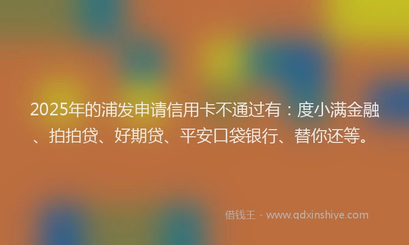 2025年的浦发申请信用卡不通过有：度小满金融、拍拍贷、好期贷、平安口袋银行、替你还等。