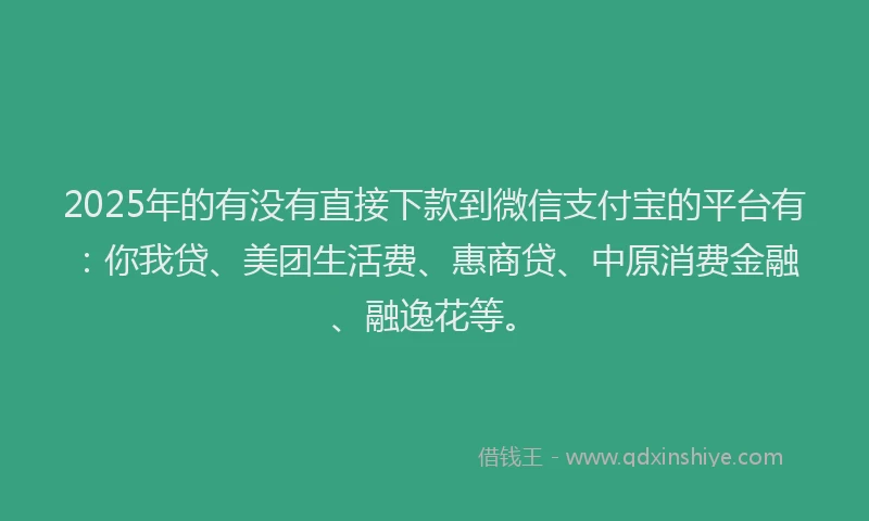 2025年的有没有直接下款到微信支付宝的平台有：你我贷、美团生活费、惠商贷、中原消费金融、融逸花等。