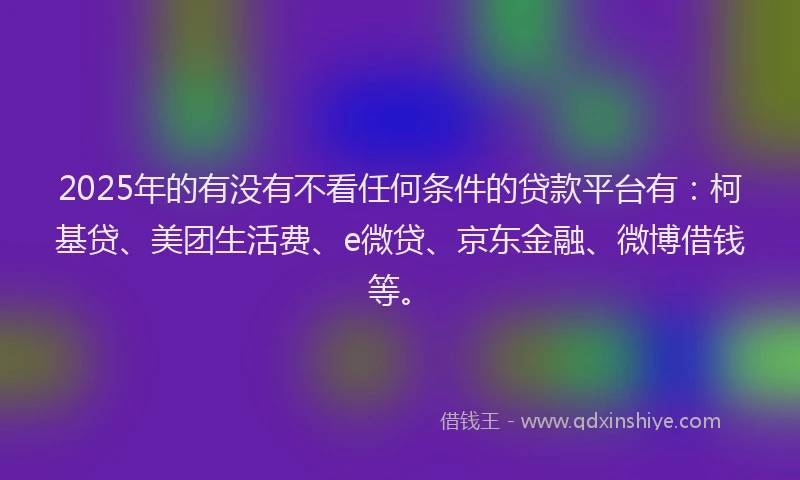 2025年的有没有不看任何条件的贷款平台有：柯基贷、美团生活费、e微贷、京东金融、微博借钱等。