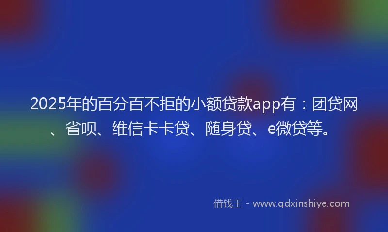 2025年的百分百不拒的小额贷款app有：团贷网、省呗、维信卡卡贷、随身贷、e微贷等。