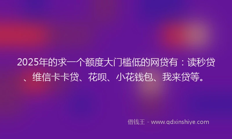 2025年的求一个额度大门槛低的网贷有：读秒贷、维信卡卡贷、花呗、小花钱包、我来贷等。
